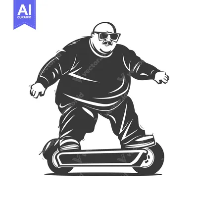 Aset desain premium: Overweight Man Riding a Self-Balancing Scooter