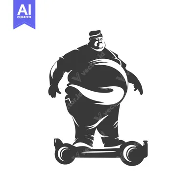 Aset premium populer: Overweight Man Riding a Self-Balancing Scooter