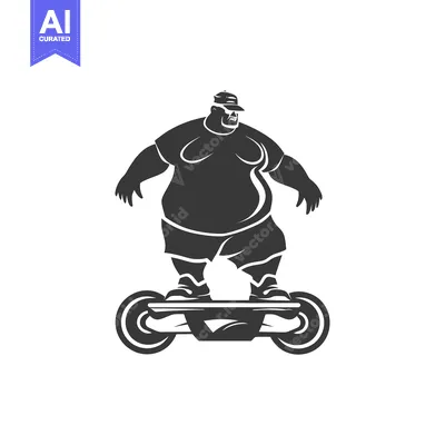 Aset premium populer: Overweight Man Riding a Self-Balancing Scooter