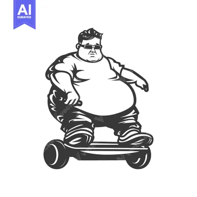 Aset desain premium: Overweight Man Riding a Self-Balancing Scooter
