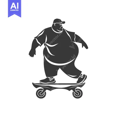 Aset premium populer: Overweight Man Riding a Skateboard with Wheels