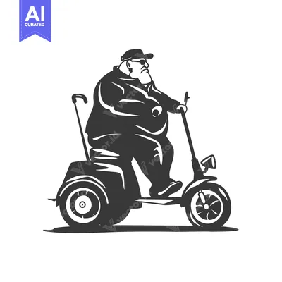 Premium design asset: Overweight Man Riding a Three-Wheeled Scooter