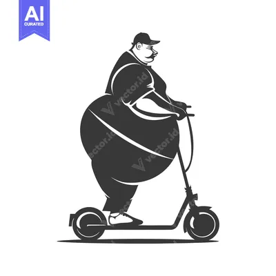 Premium design asset: Overweight Man Riding Electric Scooter