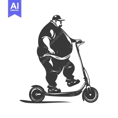 Aset premium populer: Overweight Man Riding Electric Scooter