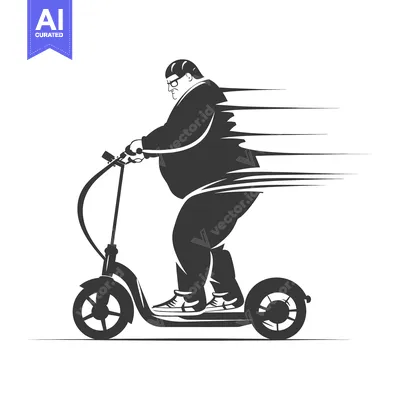 Aset desain premium: Overweight Man Riding Electric Scooter at High Speed