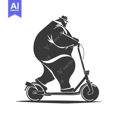 Popular premium asset: Overweight Man Riding Electric Scooter in Silhouette