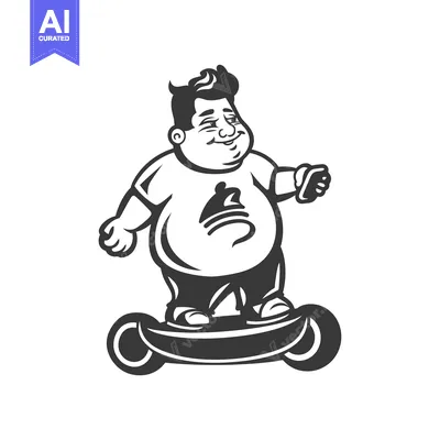 Aset premium populer: Overweight Man Riding Self-Balancing Scooter