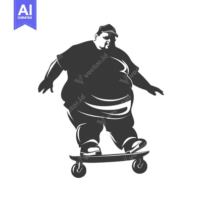 Overweight man skateboarding in silhouette