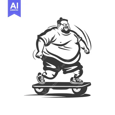 Aset desain premium: Overweight man with glasses riding an electric skateboard