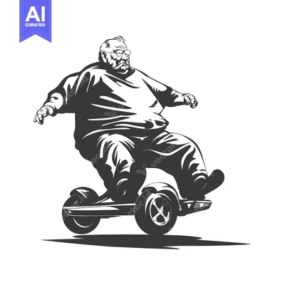 Aset premium populer: Overweight Senior Man Riding A Self Balancing Scooter
