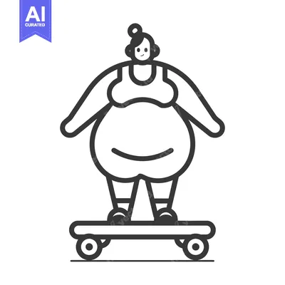 Aset desain premium: Overweight Woman in a Sports Bra Skateboarding