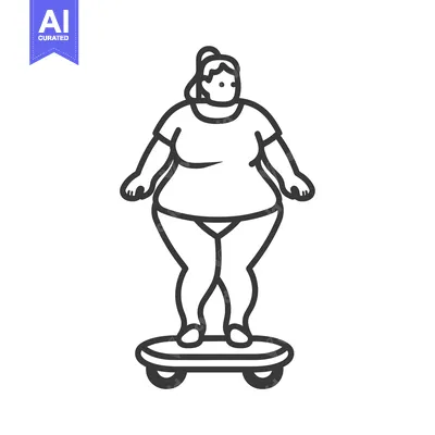 Aset desain premium: Overweight Woman Riding a Hoverboard