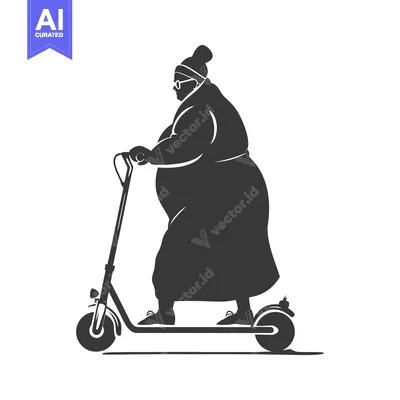 Aset premium populer: Overweight Woman Riding an Electric Scooter