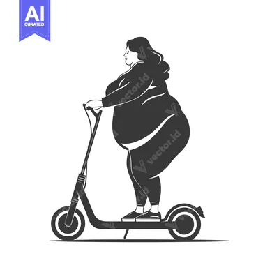 Aset premium populer: Overweight Woman Riding an Electric Scooter