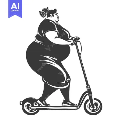 Premium design asset: Overweight Woman Riding an Electric Scooter