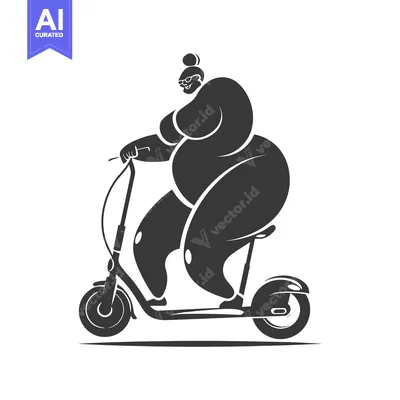 Premium design asset: Overweight Woman Riding an Electric Scooter
