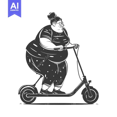 Premium design asset: Overweight Woman Riding an Electric Scooter
