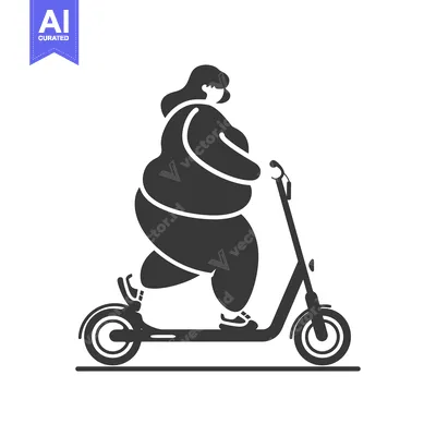 Aset premium populer: Overweight Woman Riding an Electric Scooter