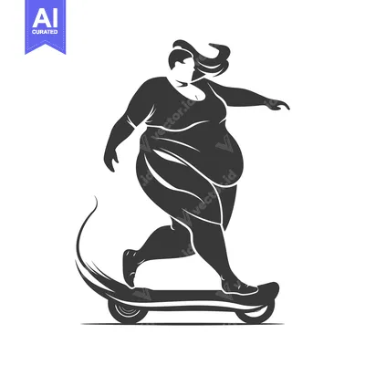 Aset desain premium: Overweight Woman Riding an Electric Skateboard