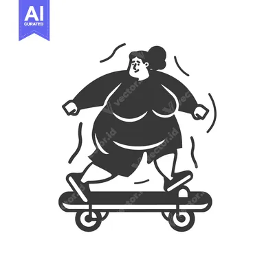Aset premium populer: Overweight Woman Riding a Skateboard with a Happy Expression