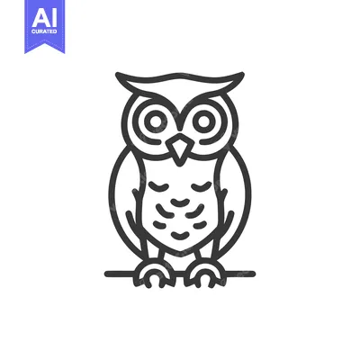 Aset premium populer: Minimalist Owl Icon: Stylized Bird Perched on Branch, Line Art Design