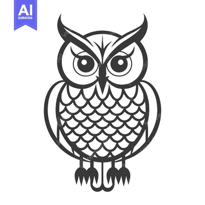 Aset premium populer: A stylized monochrome illustration of a wise looking owl