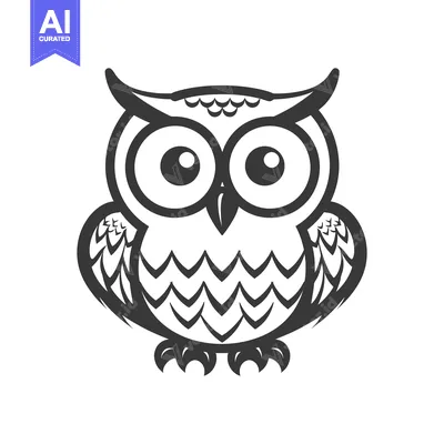 Aset desain premium: A graphic illustration shows a stylized owl facing forward with large