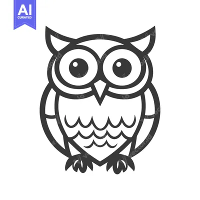 Aset premium populer: A symmetrical black and white illustration depicting an owl