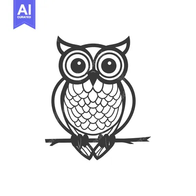 Aset desain premium: A Simple Black And White Vector Drawing Of An Owl