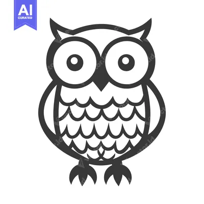 Aset premium populer: A Simple Black and White Graphic Depicting a Friendly Owl