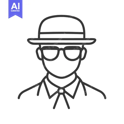 Popular premium asset: A simple line drawing of a person wearing a hat and glasses