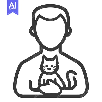 Premium design asset: A Line Drawing Illustrates Person Holding a Small Cat Pet