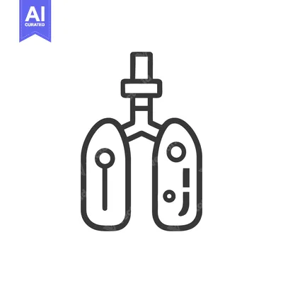 Stylized Lungs Icon with Bronchial Tree and Lung Details in Bold Outli