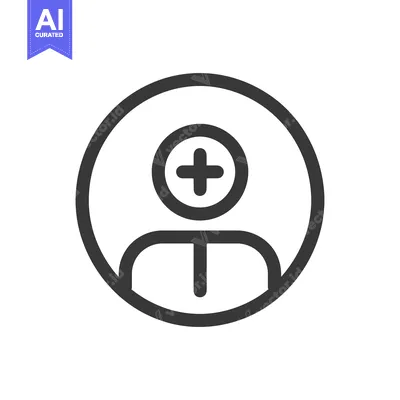 Aset desain premium: A simplified user icon illustration with a plus sign within it