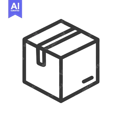 Aset premium populer: Minimalist Cardboard Box Icon: Isometric View, Dark Gray Outline on Wh