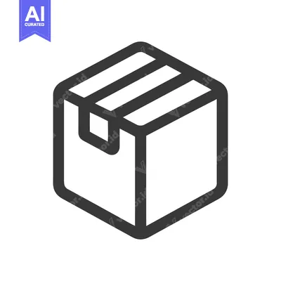 Aset premium populer: Minimalist Box Icon: Dark Gray Outline on White Background, Isometric