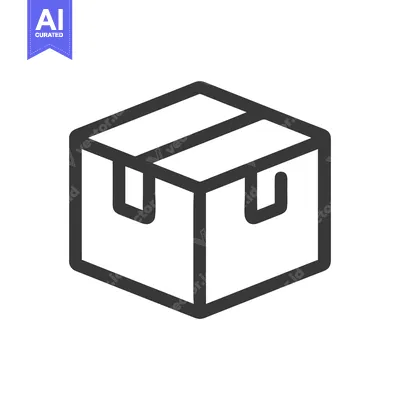 Aset premium populer: Minimalist Cardboard Box Icon: Isometric View, Bold Outline, Clean Des