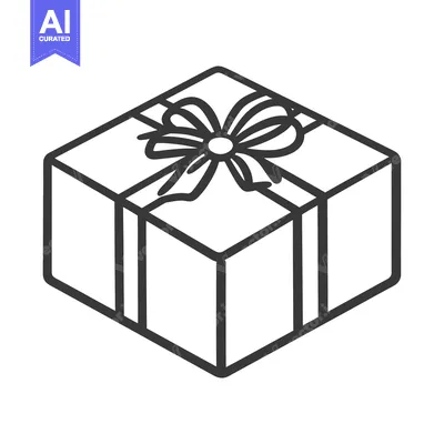 Aset desain premium: A simple outline drawing showing a wrapped gift with a bow
