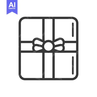 Aset desain premium: A graphic illustration depicting a wrapped present with a ribbon