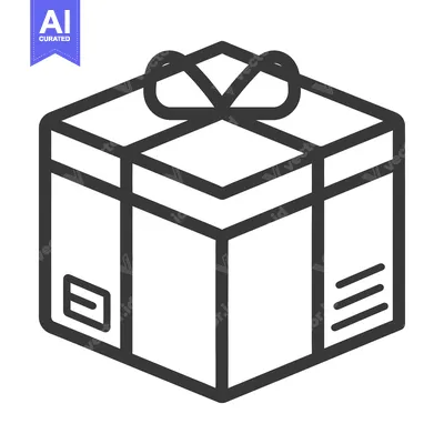 Aset desain premium: A simple line drawing of a gift box with a bow