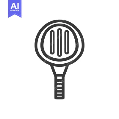 Aset desain premium: Minimalist Tennis Racket Icon with Bold Outline and Clean Design
