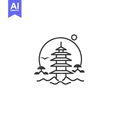 Premium design asset: Pagoda on an Island in the Water at Sunset
