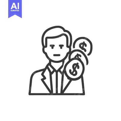 Aset desain premium: Businessman with Dollar Coins Icon, Financial Success Concept, Line Ar