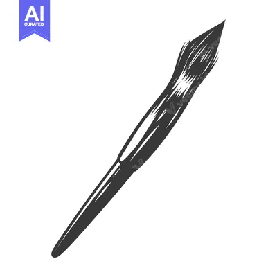 Aset desain premium: A monochrome drawing depicts an angled art paintbrush on white backgro