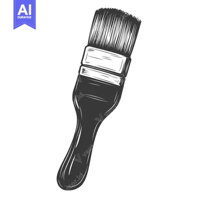 Aset desain premium: A monochrome illustration of a brush used for painting