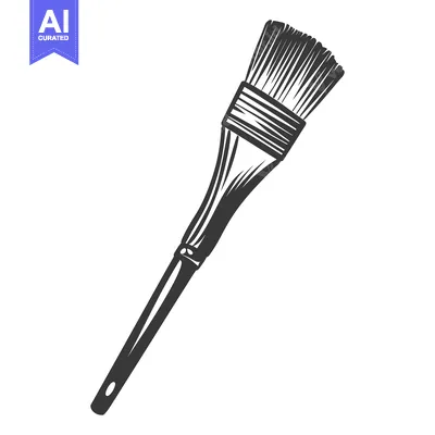 A single paint brush depicted in black and white