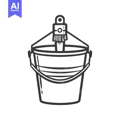 Premium design asset: A black and white image showing a bucket and paintbrush