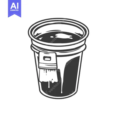 A bucket of paint with a brush dripping downward