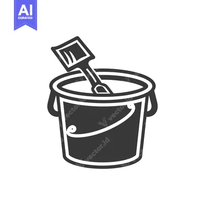 Aset premium populer: A bucket and shovel are shown in this simple black and white illustrat