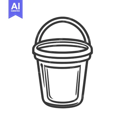 Aset desain premium: A black and white illustration of a simple bucket object